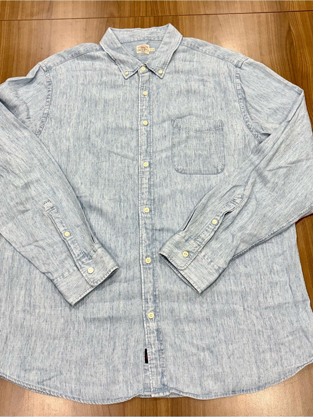 Faherty Brand Men's XXL Tried & True Shirt Vintage Indigo Linen Blend Blue